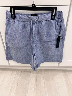 Tahari Light Blue Linen-Blend Flat Front Shorts